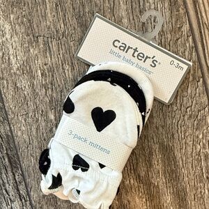 Carter's Baby boys girl  3-Pack Scratch Mittens (0-3 MONTHS) cotton white new